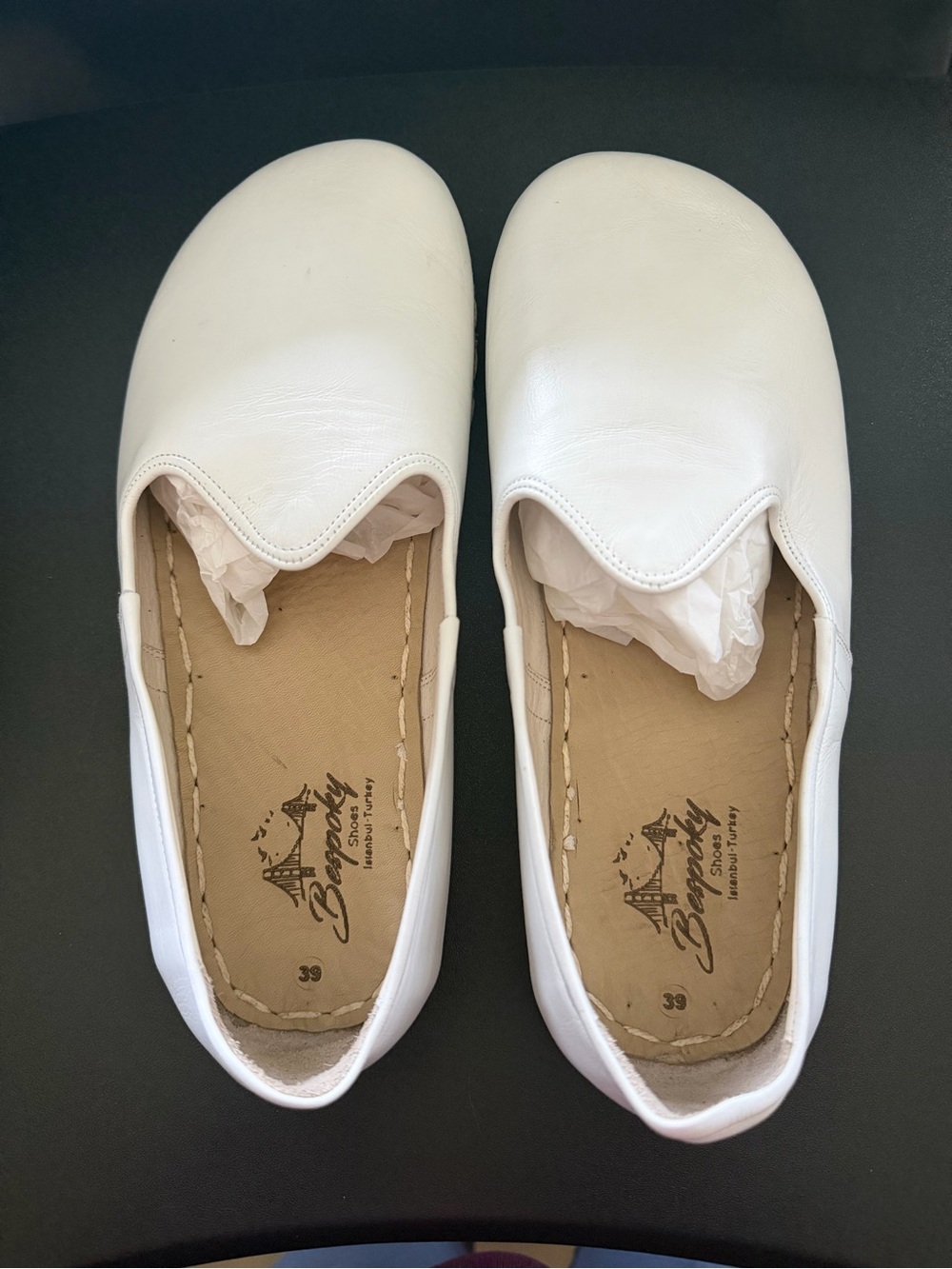 Handmade White Leather Slip-On Barefoot Flats